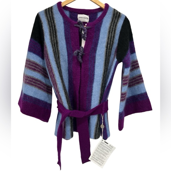 NWT ANTIK BATIK Moya Belted Brushed Intarsia Mohair-Blend Cardigan in Purple - S - Picture 3 of 13